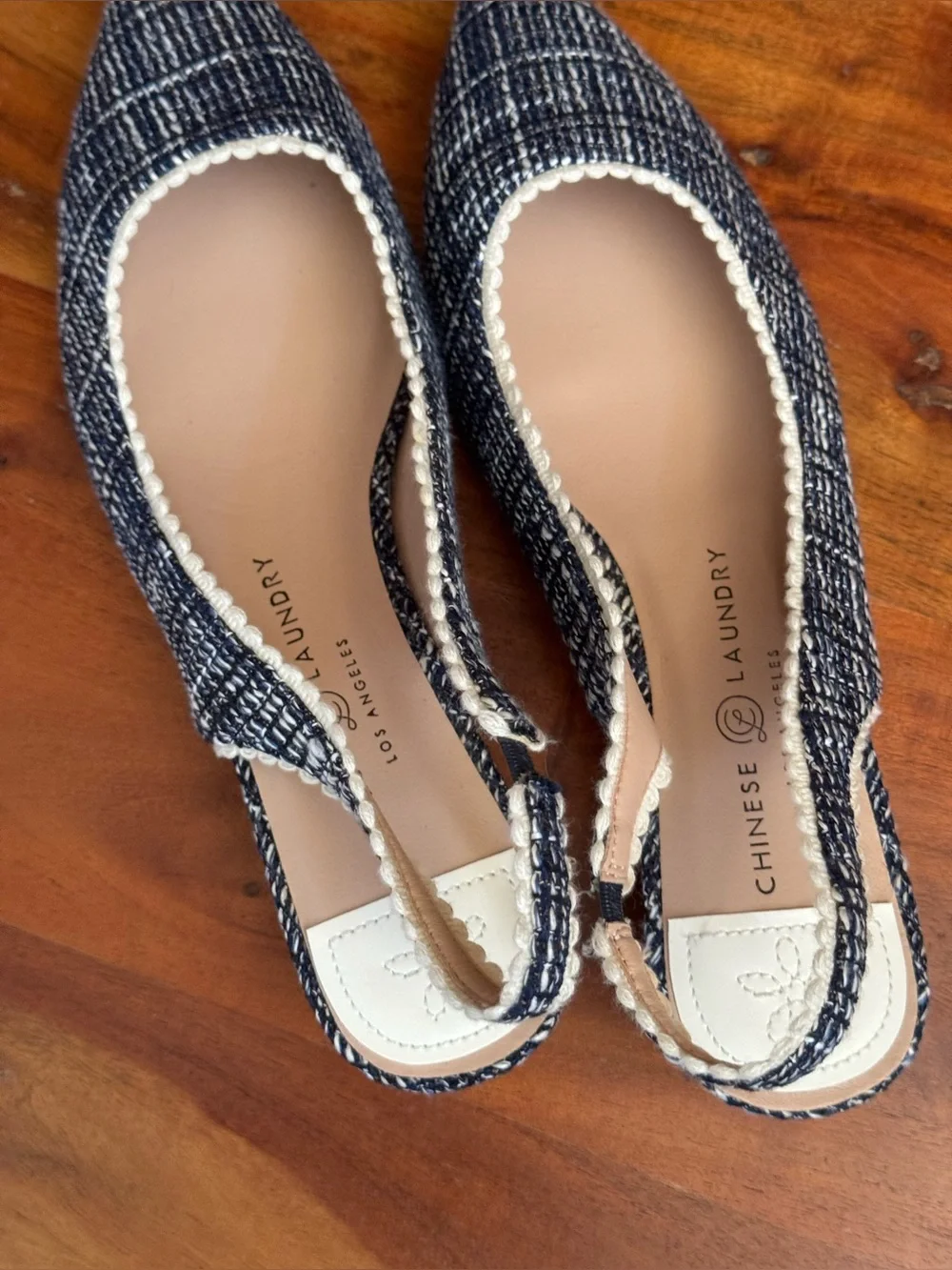 Chinese Laundry Navy Tweed Pointed Toe Slingback Low Block Heels Women's Size 11